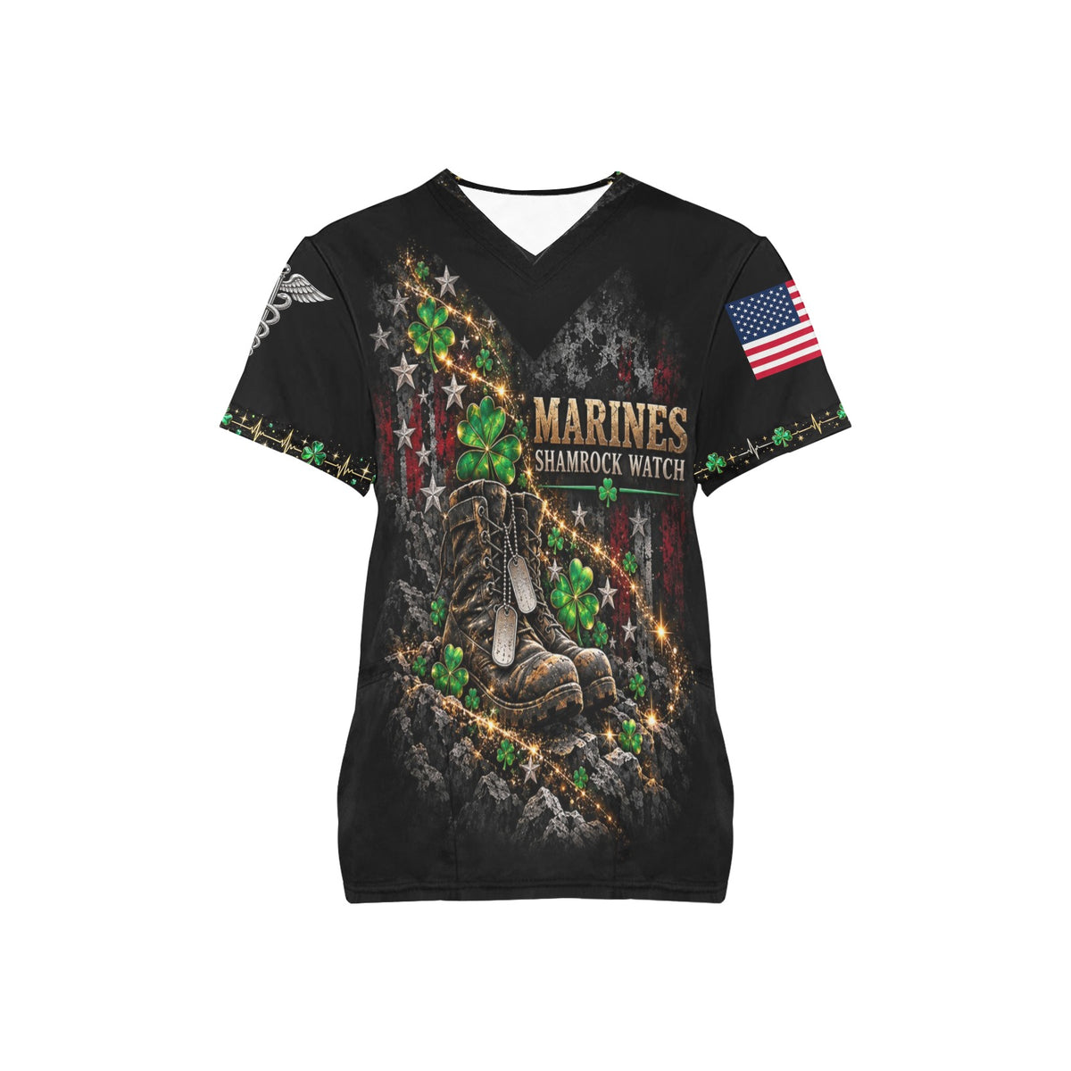 Shamrock Watch — Marine Corps St. Patrick's Day All-Over Print Scrub Top