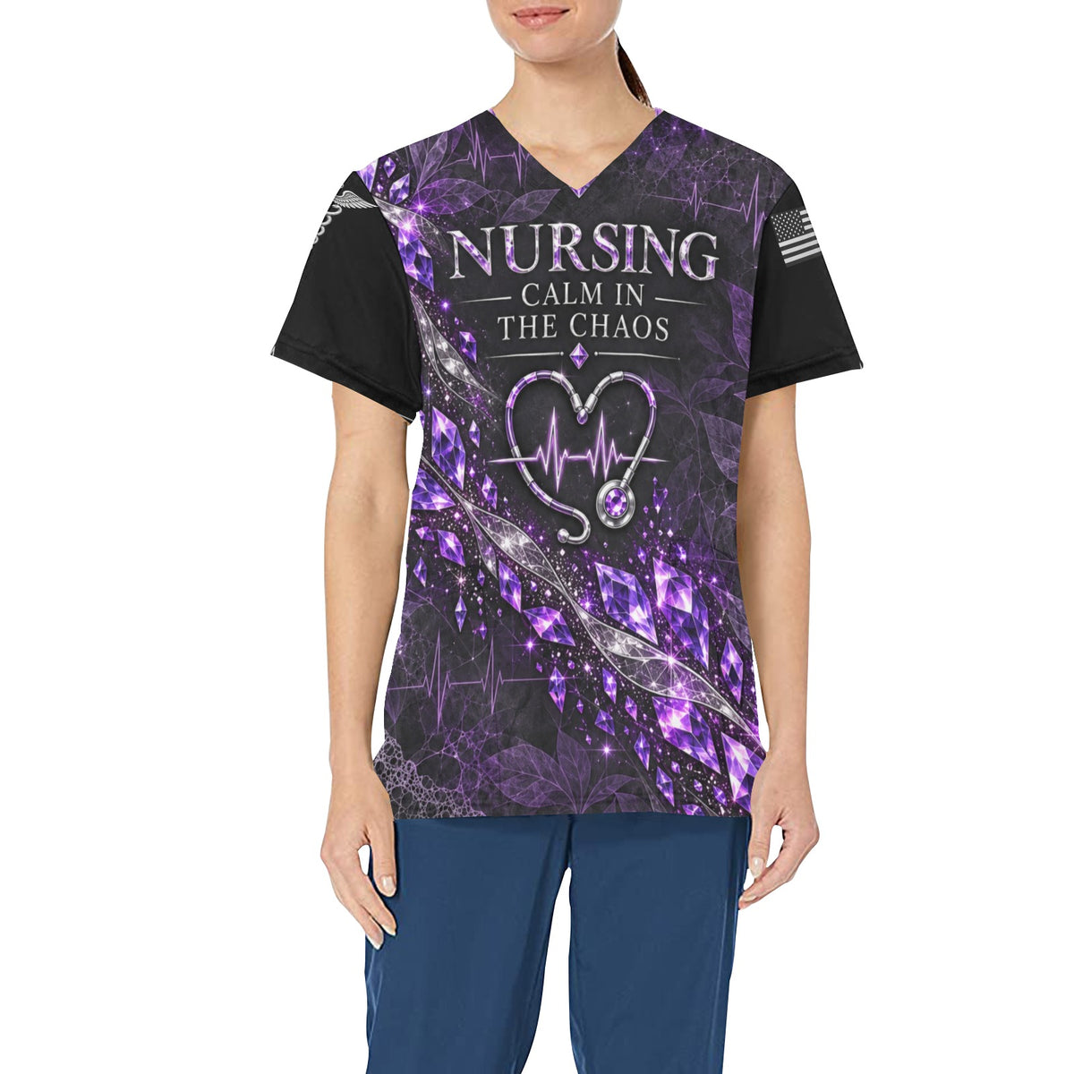 Amethyst Night Shift — Nursing All-Over Print Scrub Top