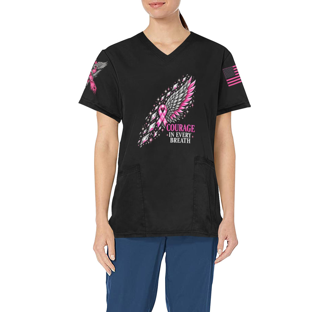 Courage in Every Breath — All-Over Print Scrub Top