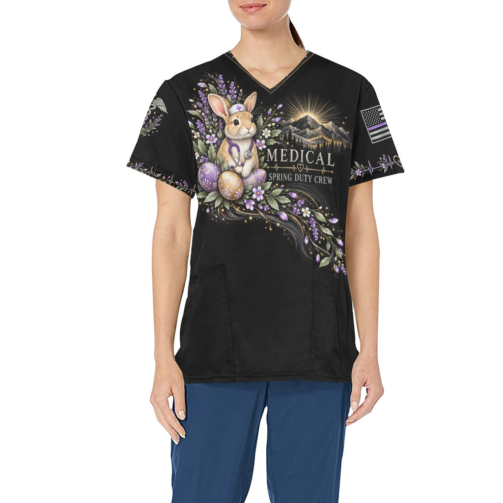 Spring Duty Crew — Medical Easter All-Over Print Scrub Top