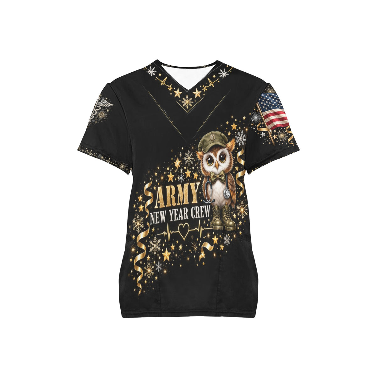 New Year Crew — Army New Year's All-Over Print Scrub Top