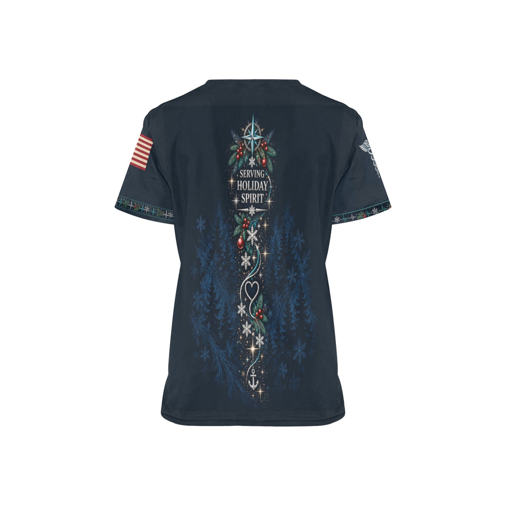Holiday Crew — Navy Christmas All-Over Print Scrub Top