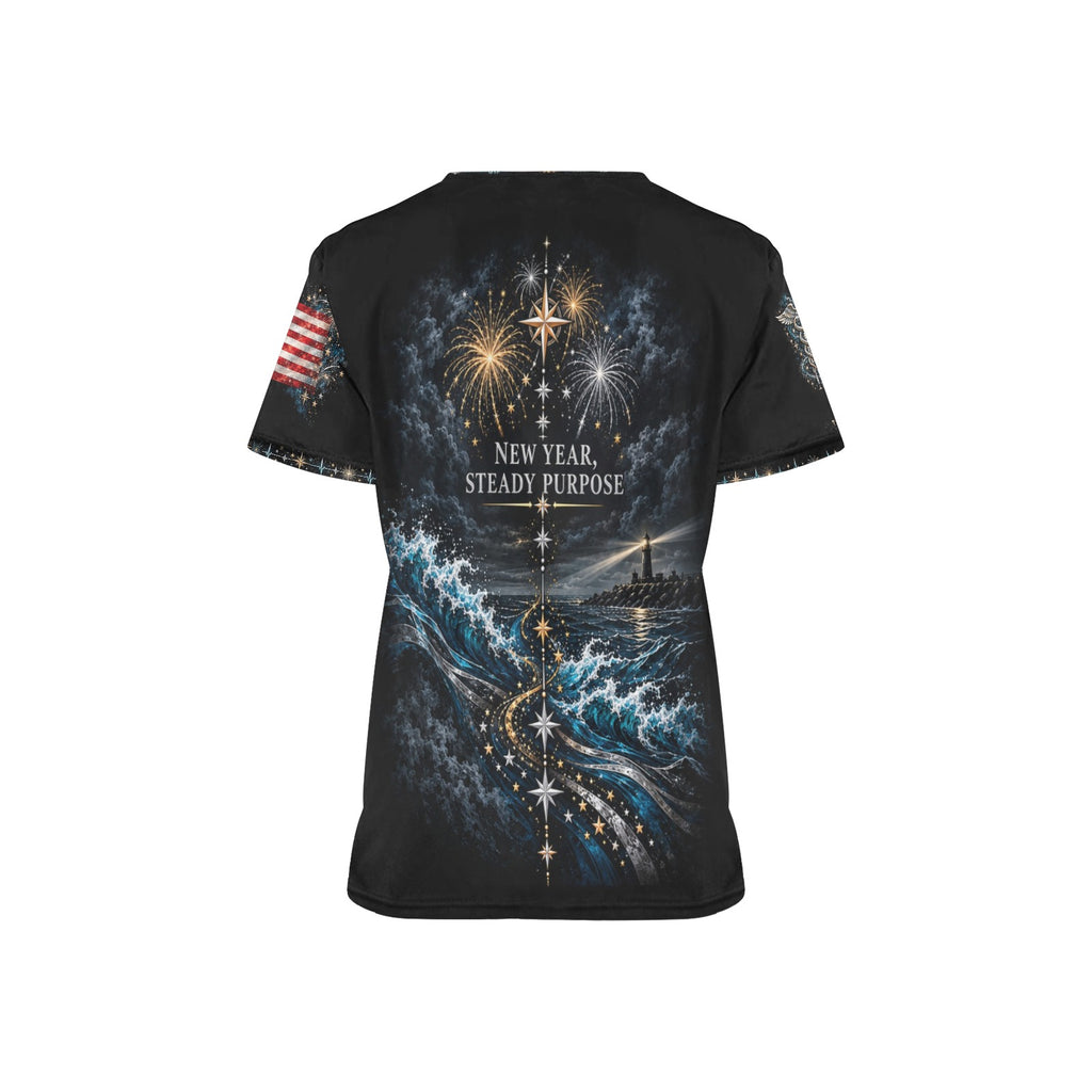Midnight Resolve — Coast Guard New Year's All-Over Print Scrub Top