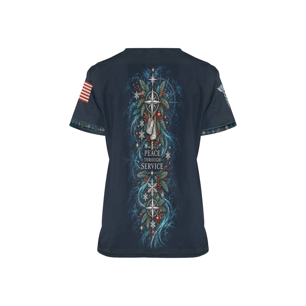 Winter Watch — Navy Christmas All-Over Print Scrub Top