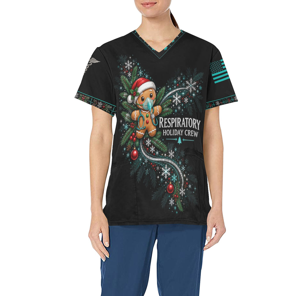 Holiday Crew — Respiratory Christmas All-Over Print Scrub Top