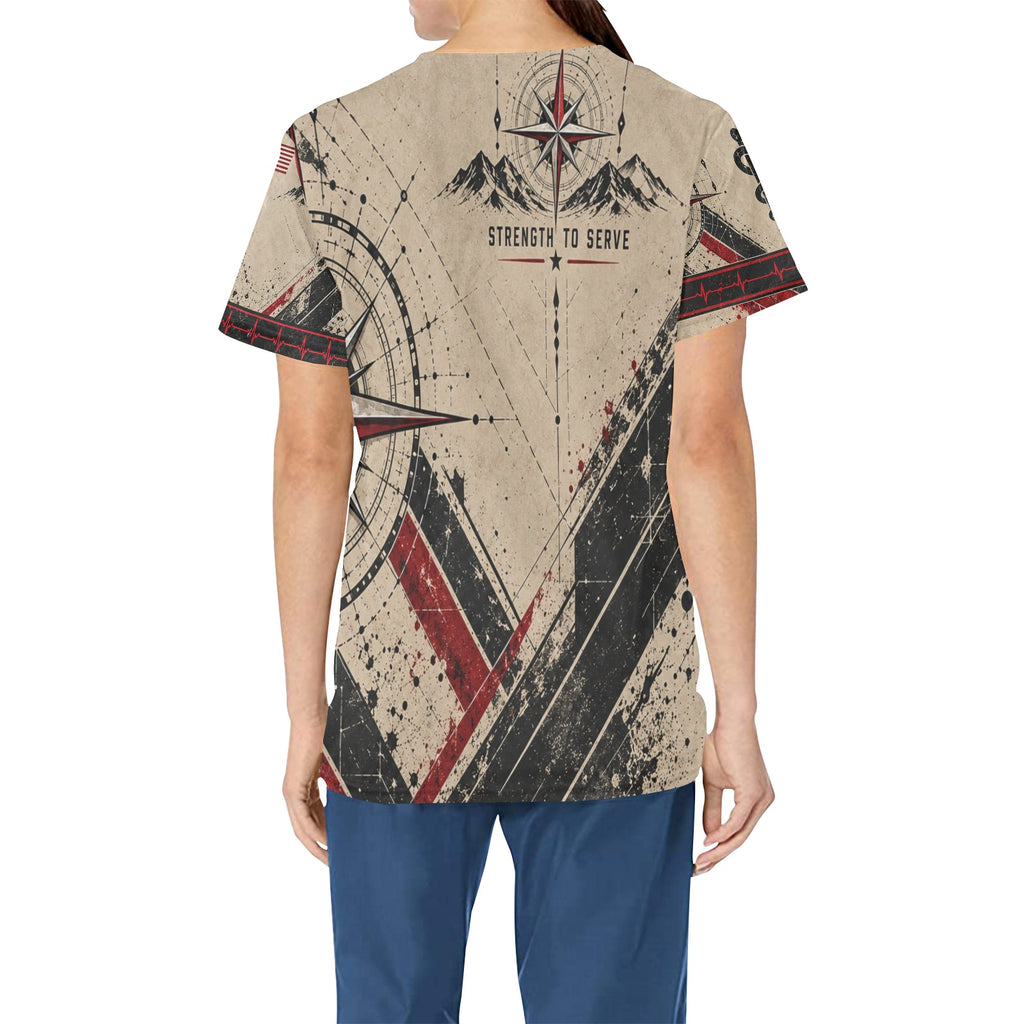 Strength to Serve — Marine Corps Veteran All-Over Print Scrub Top
