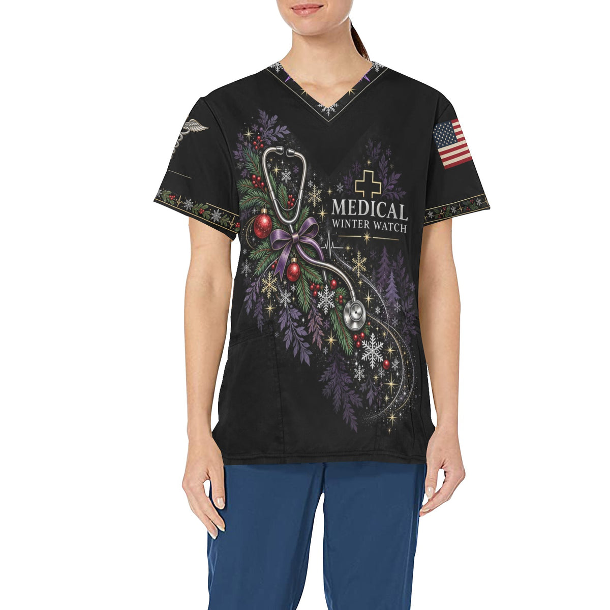 Winter Watch — Medical Christmas All-Over Print Scrub Top