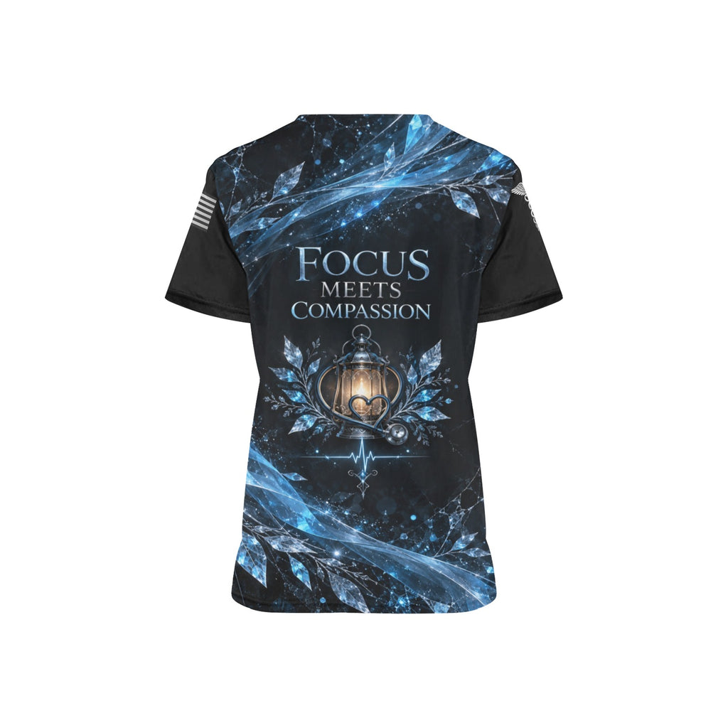Frosted Focus — Nursing All-Over Print Scrub Top