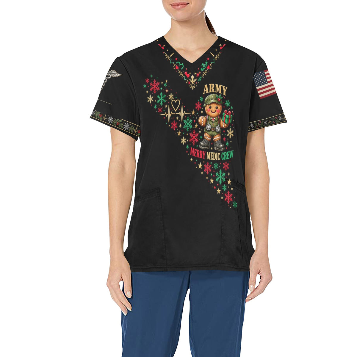 Merry Medic Crew — Army Christmas All-Over Print Scrub Top
