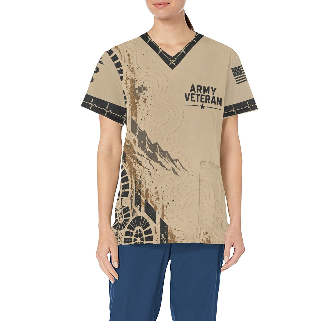 Grounded in Service — Army Veteran All-Over Print Scrub Top