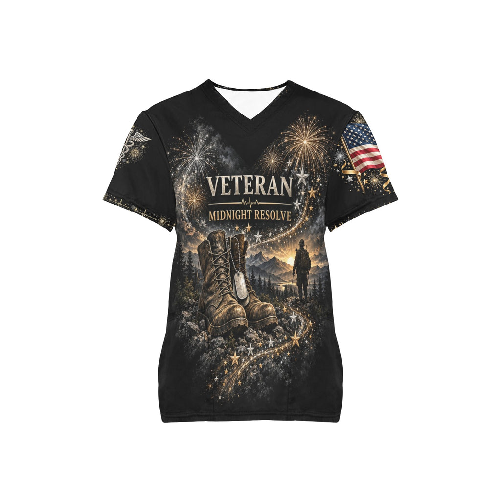 Midnight Resolve — Veterans New Year's All-Over Print Scrub Top