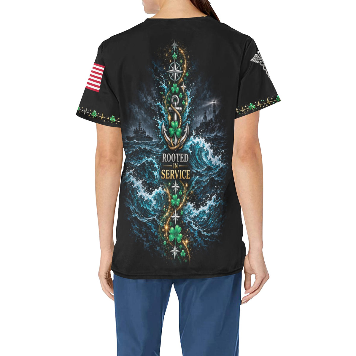 Shamrock Watch — Coast Guard St. Patrick's Day All-Over Print Scrub Top