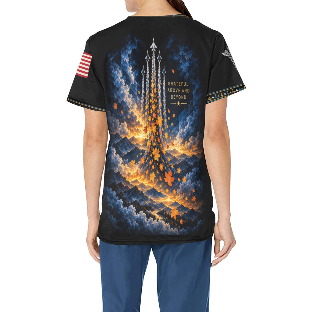 Skyward Gratitude — Air Force Thanksgiving All-Over Print Scrub Top
