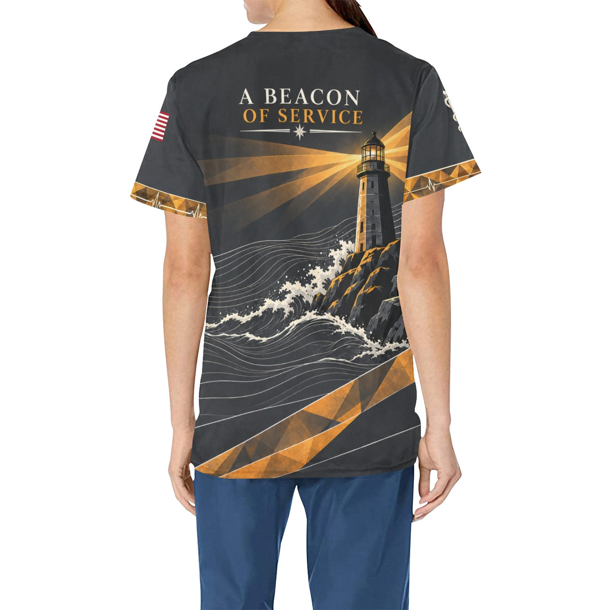 Beacon of Service — Coast Guard Veteran All-Over Print Scrub Top