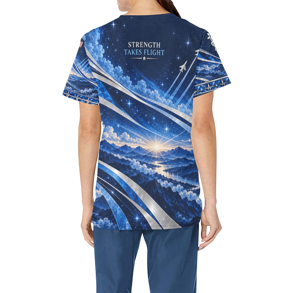 Sapphire Skies — Air Force Veteran All-Over Print Scrub Top