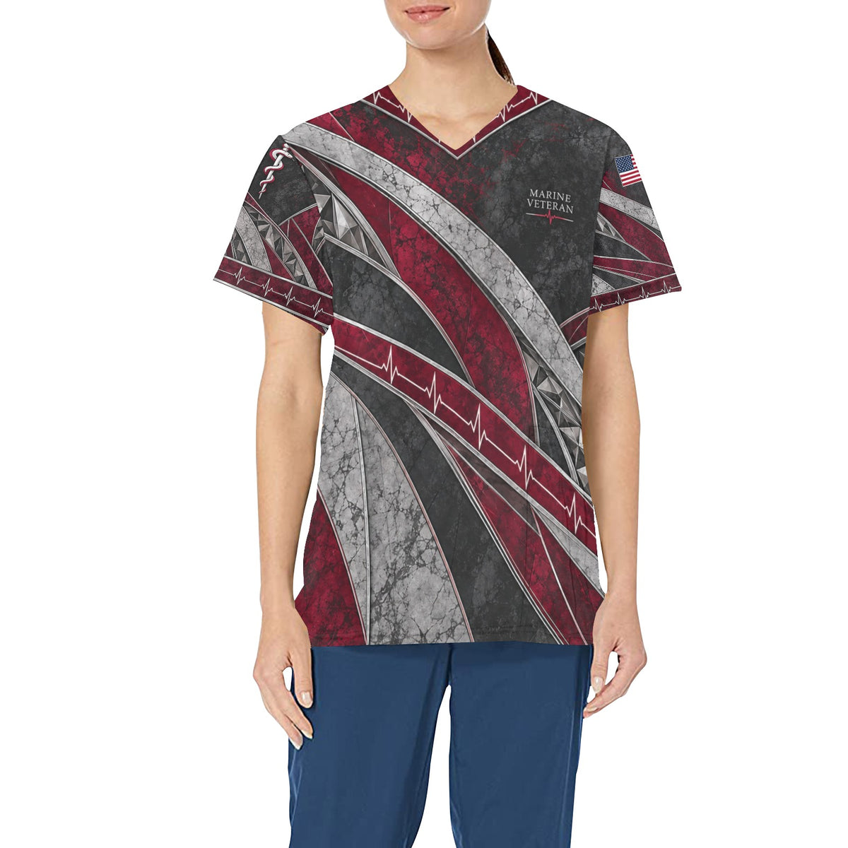 Courage Woven — Marine Corps Veteran All-Over Print Scrub Top