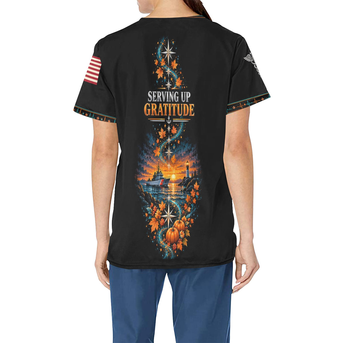 Thankful Crew — Coast Guard Thanksgiving All-Over Print Scrub Top