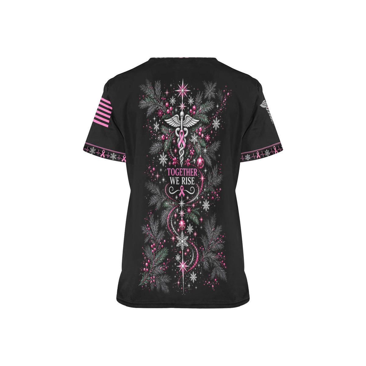 Holiday Crew — Breast Cancer Awareness Christmas All-Over Print Scrub Top