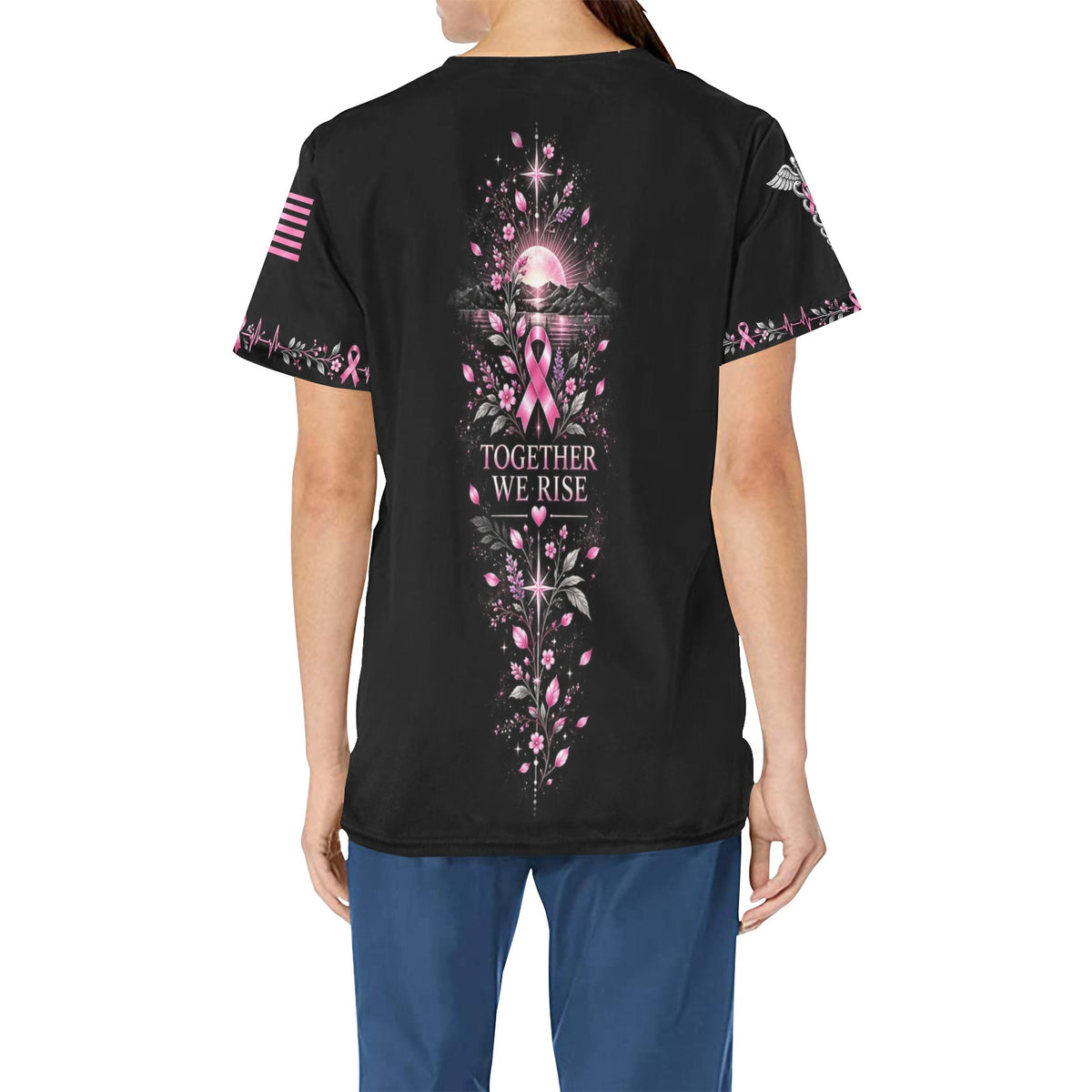 Spring Duty Crew — Breast Cancer Awareness Easter All-Over Print Scrub Top