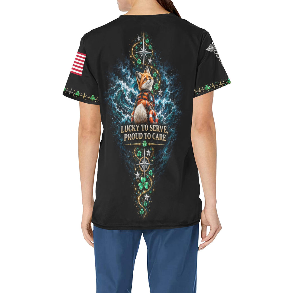 Lucky Duty Crew — Coast Guard St. Patrick's Day All-Over Print Scrub Top
