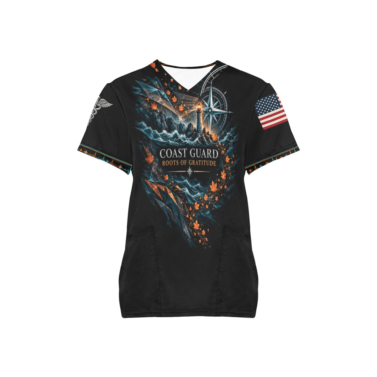 Roots of Gratitude — Coast Guard Thanksgiving All-Over Print Scrub Top