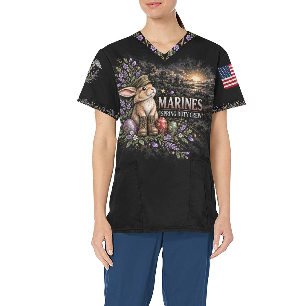 Spring Duty Crew — Marine Corps Easter All-Over Print Scrub Top