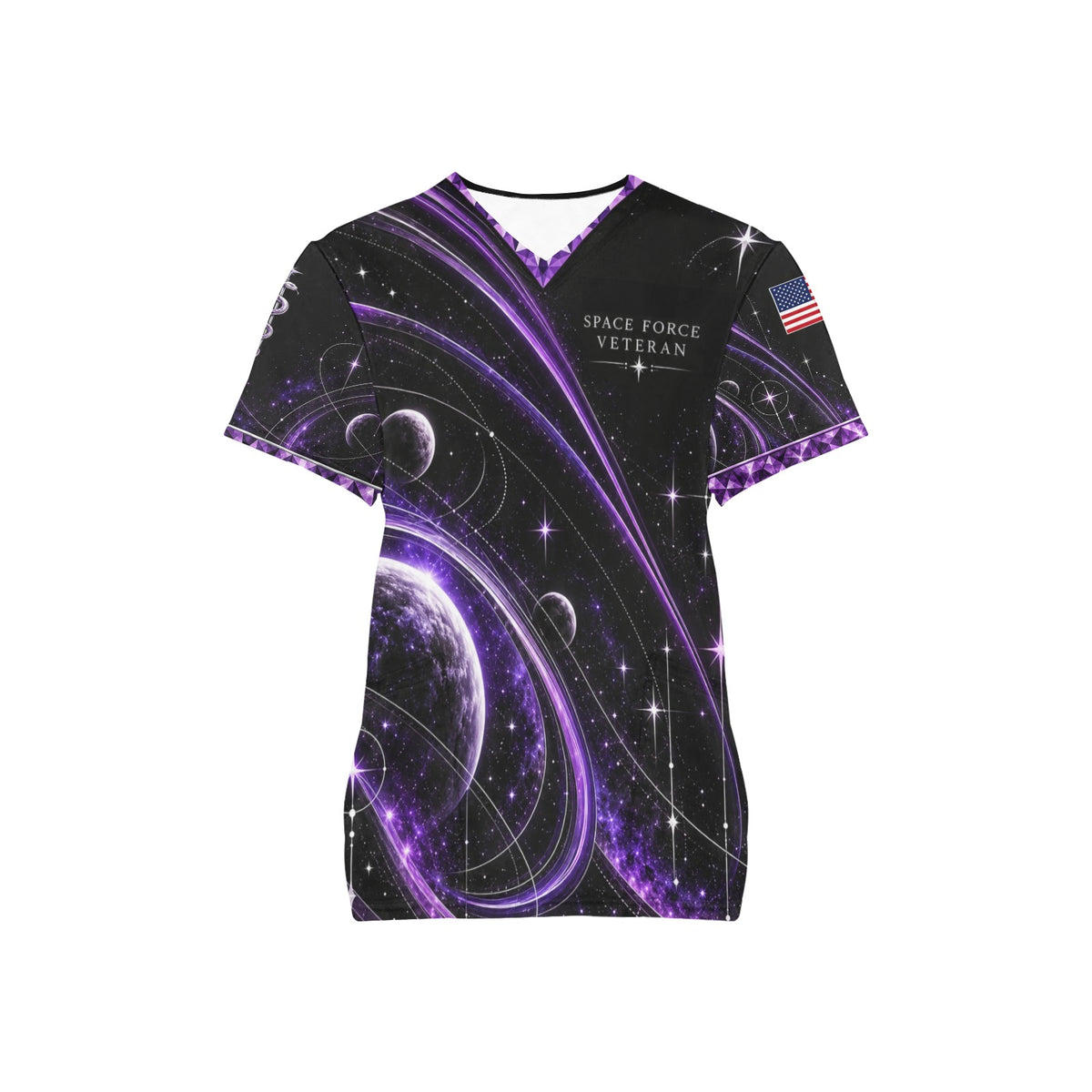 Amethyst Orbit — Space Force Veteran All-Over Print Scrub Top