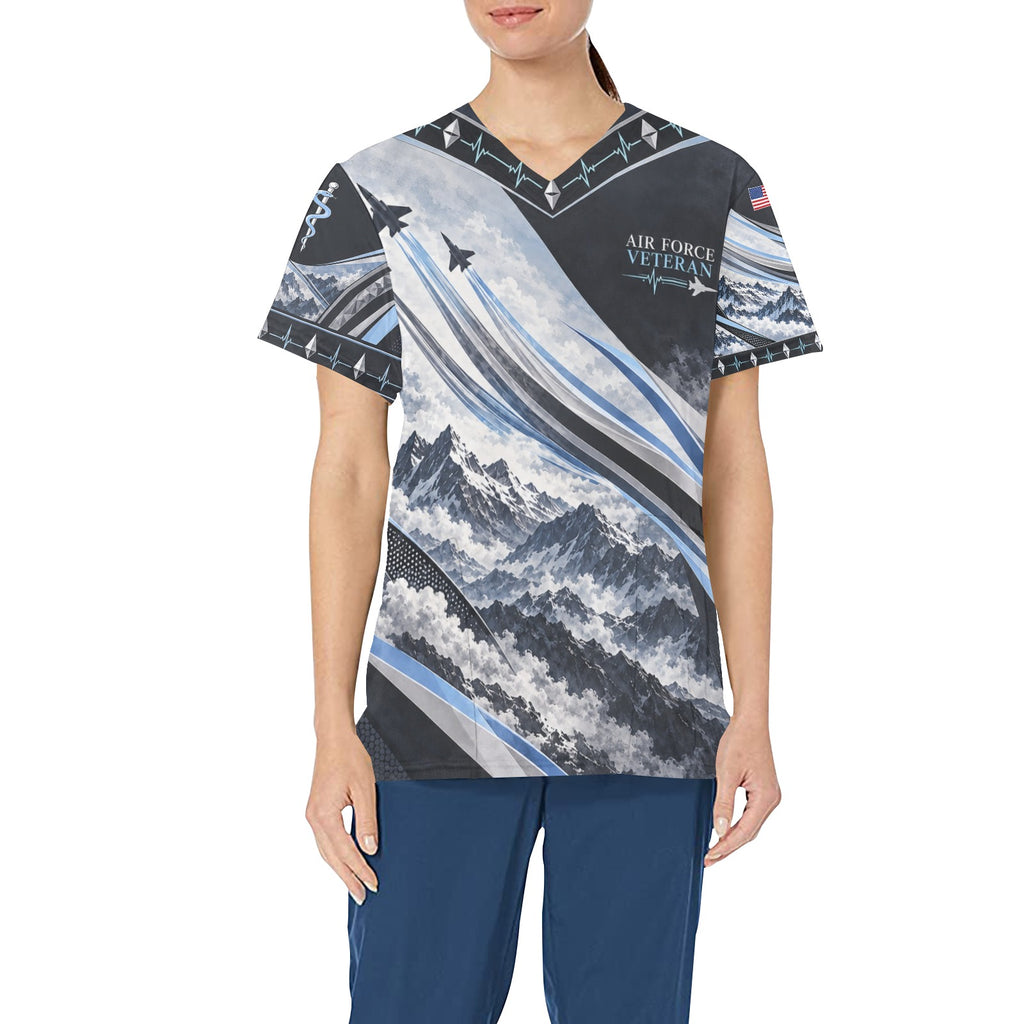 Silver Ascent — Air Force Veteran All-Over Print Scrub Top