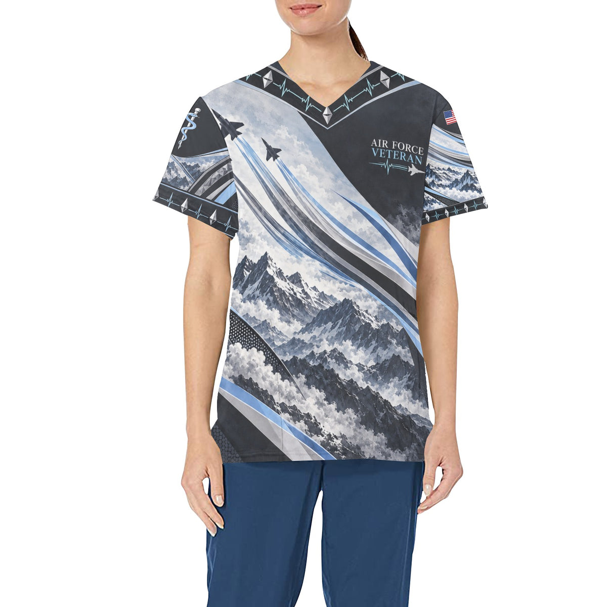 Silver Ascent — Air Force Veteran All-Over Print Scrub Top