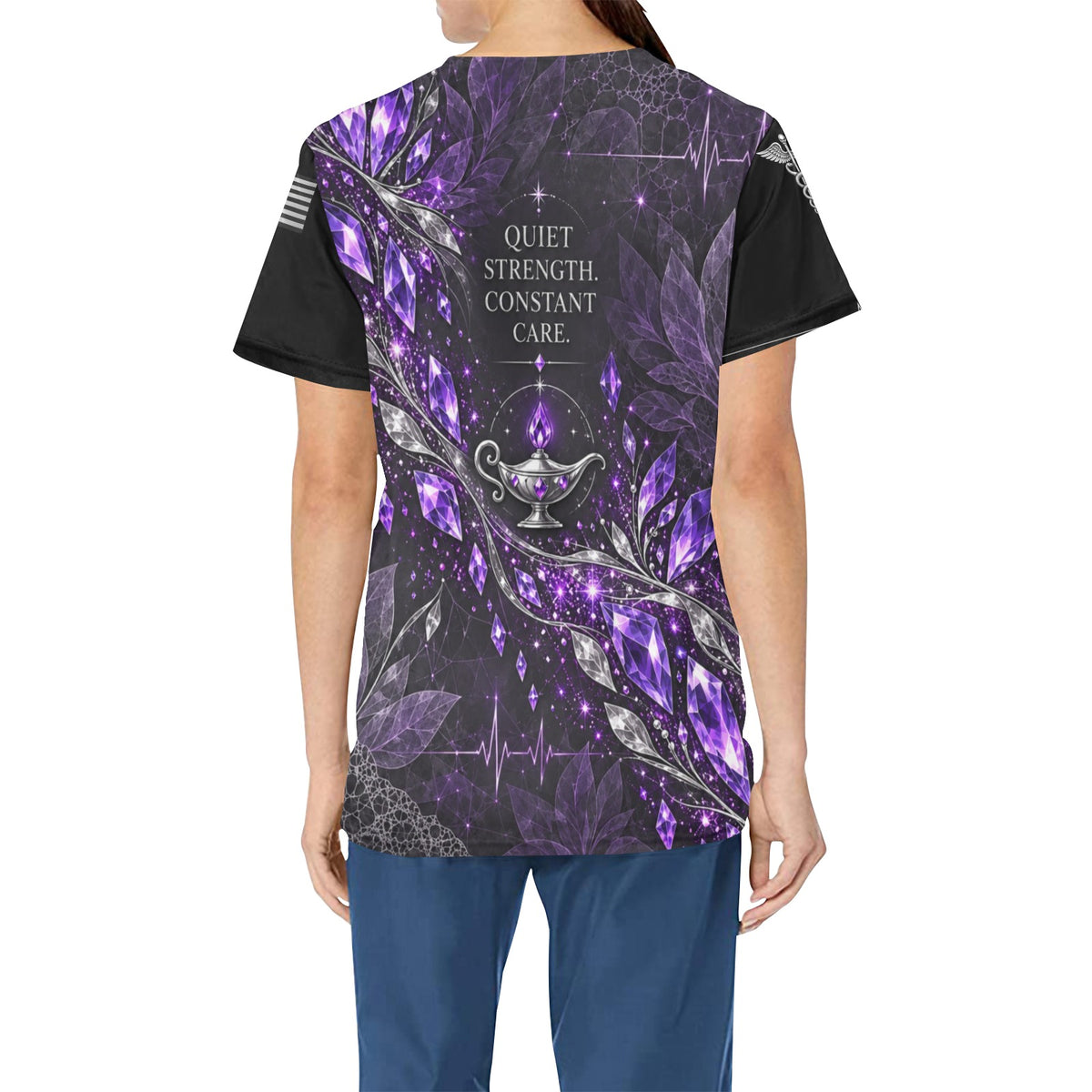 Amethyst Night Shift — Nursing All-Over Print Scrub Top