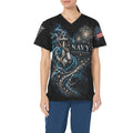 Midnight Resolve — Navy New Year's All-Over Print Scrub Top