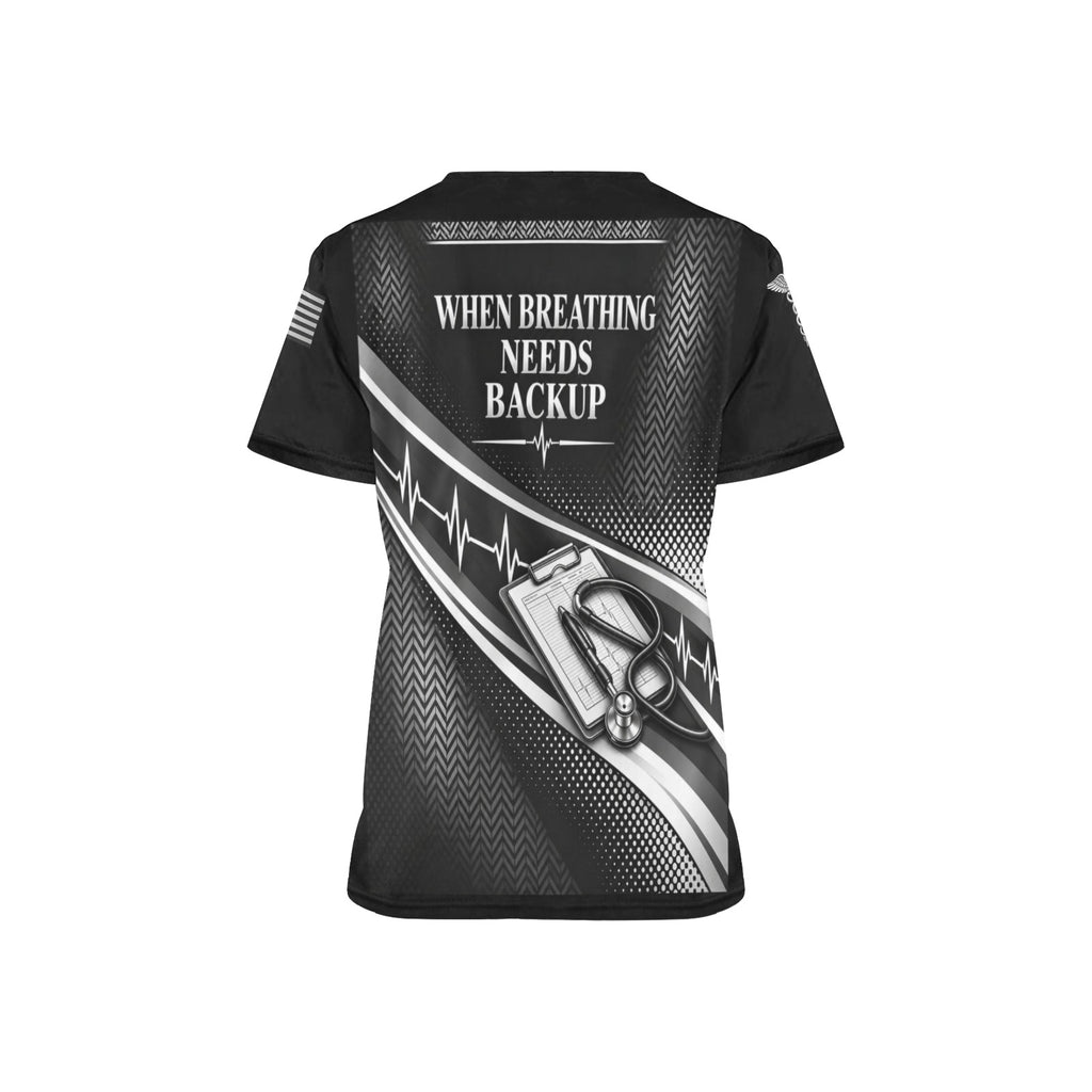Monochrome Respiratory — All-Over Print Scrub Top