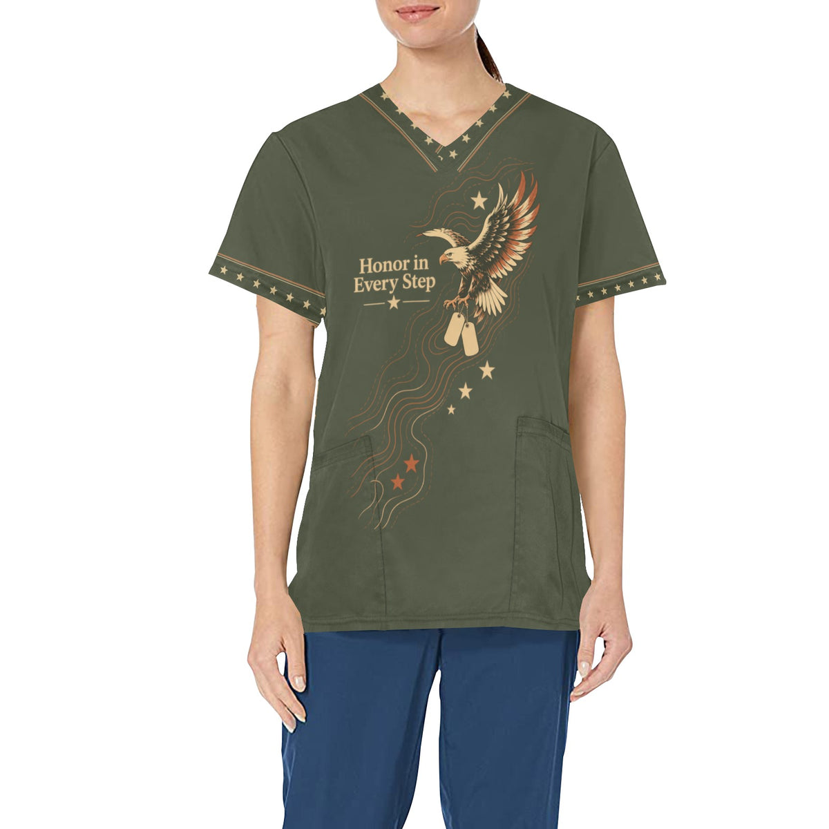 Honor in Every Step — Veteran All-Over Print Scrub Top