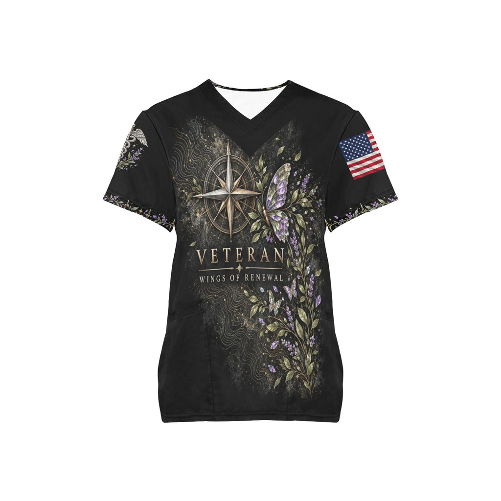 Wings of Renewal — Veterans Easter All-Over Print Scrub Top