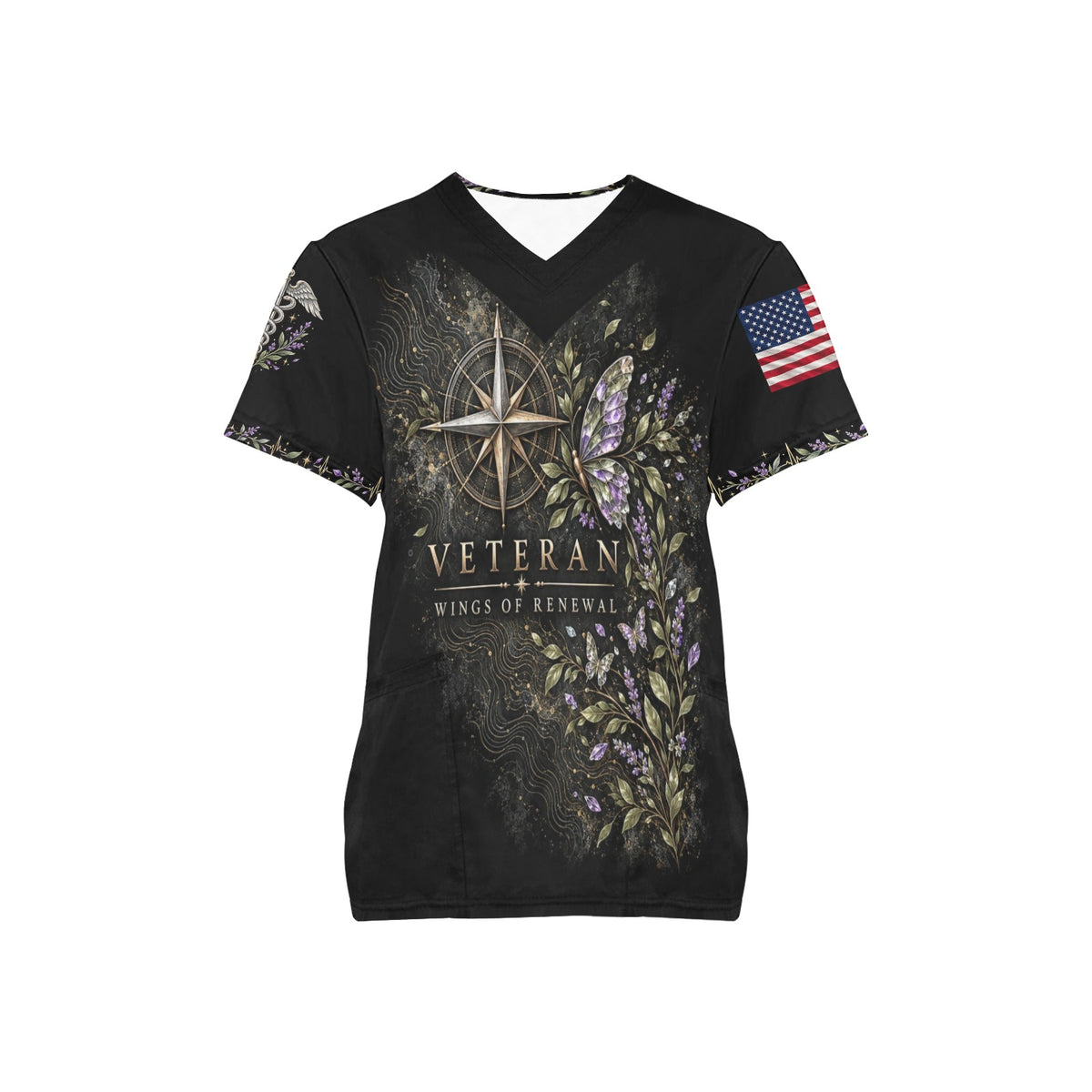 Wings of Renewal — Veterans Easter All-Over Print Scrub Top