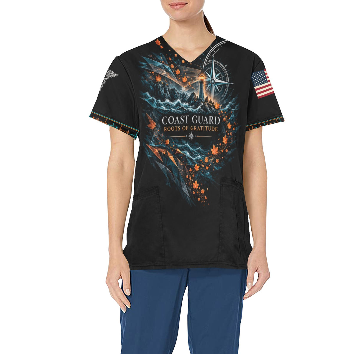 Roots of Gratitude — Coast Guard Thanksgiving All-Over Print Scrub Top
