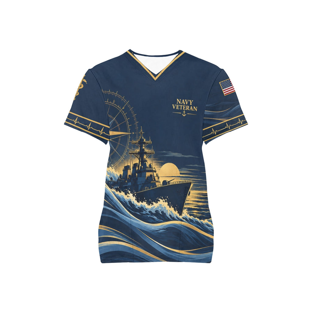 Deep Watch — Navy Veteran All-Over Print Scrub Top
