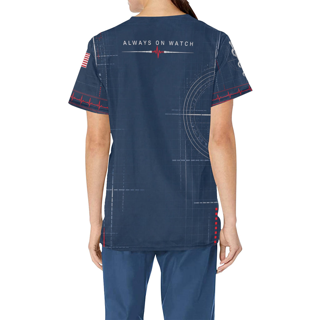 Always on Watch — Veteran Medical All-Over Print Scrub Top