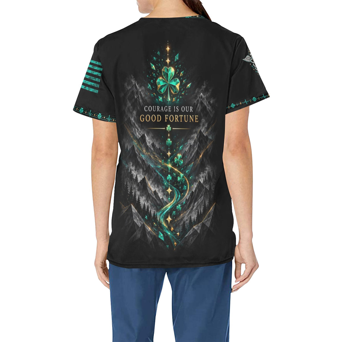 Emerald Resolve — Respiratory St. Patrick's Day All-Over Print Scrub Top