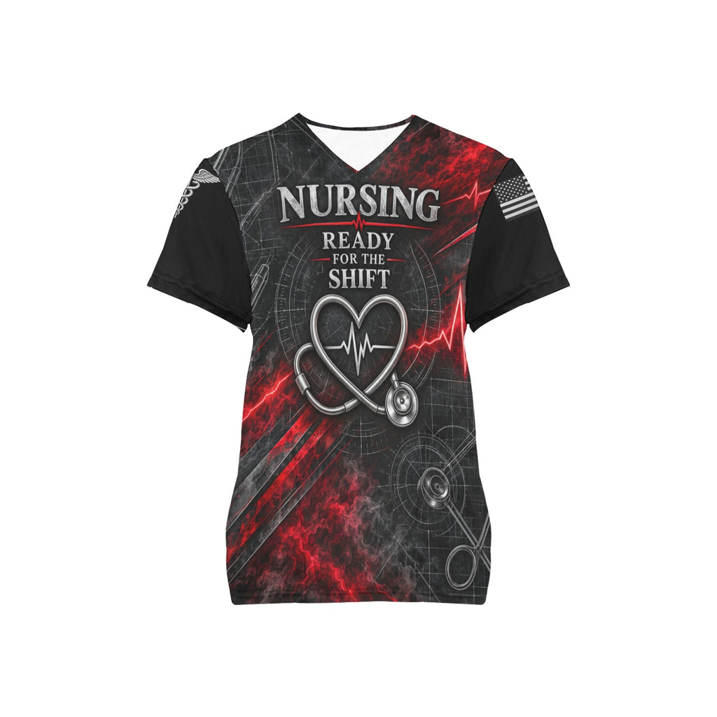 Crimson Code — Nursing All-Over Print Scrub Top
