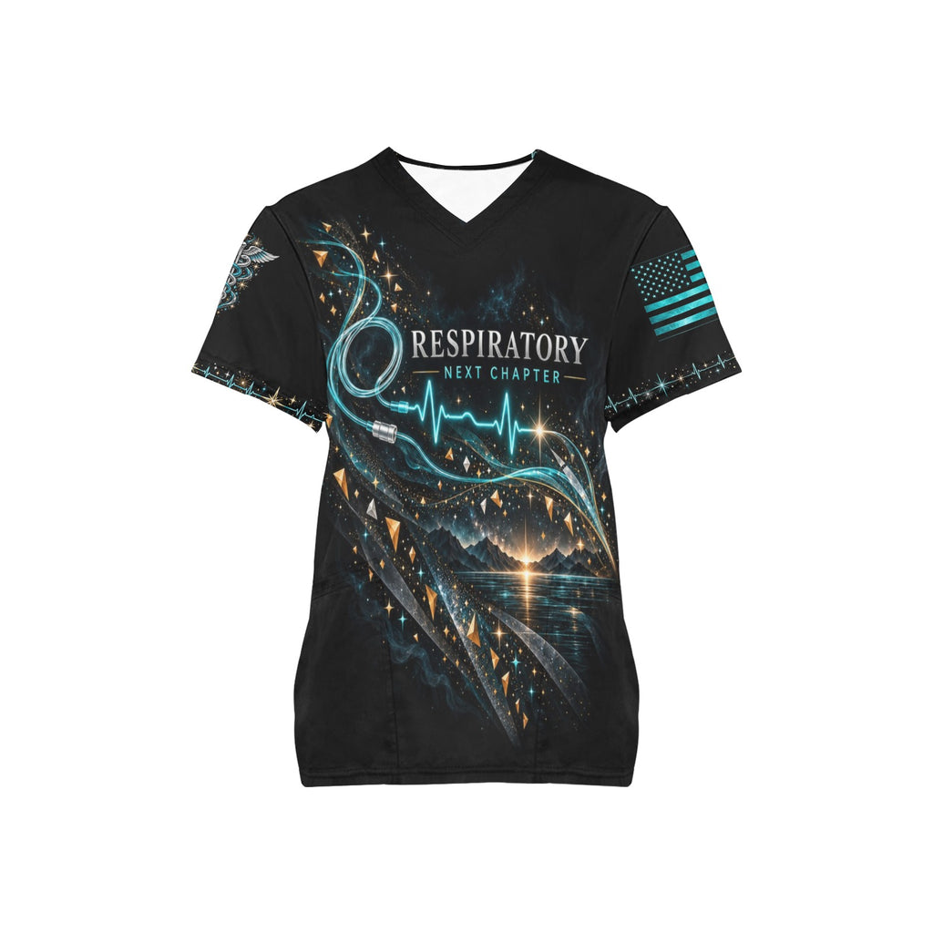 Next Chapter — Respiratory New Year's All-Over Print Scrub Top