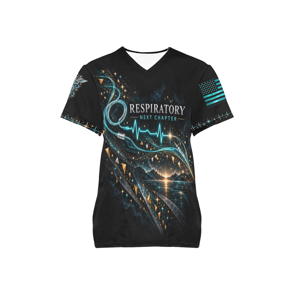 Next Chapter — Respiratory New Year's All-Over Print Scrub Top