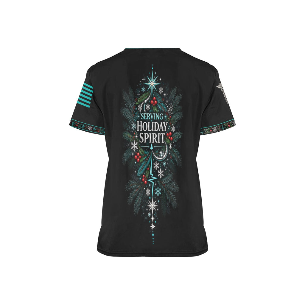 Holiday Crew — Respiratory Christmas All-Over Print Scrub Top