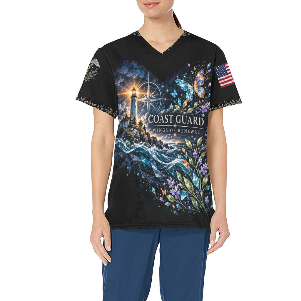Wings of Renewal — Coast Guard Easter All-Over Print Scrub Top