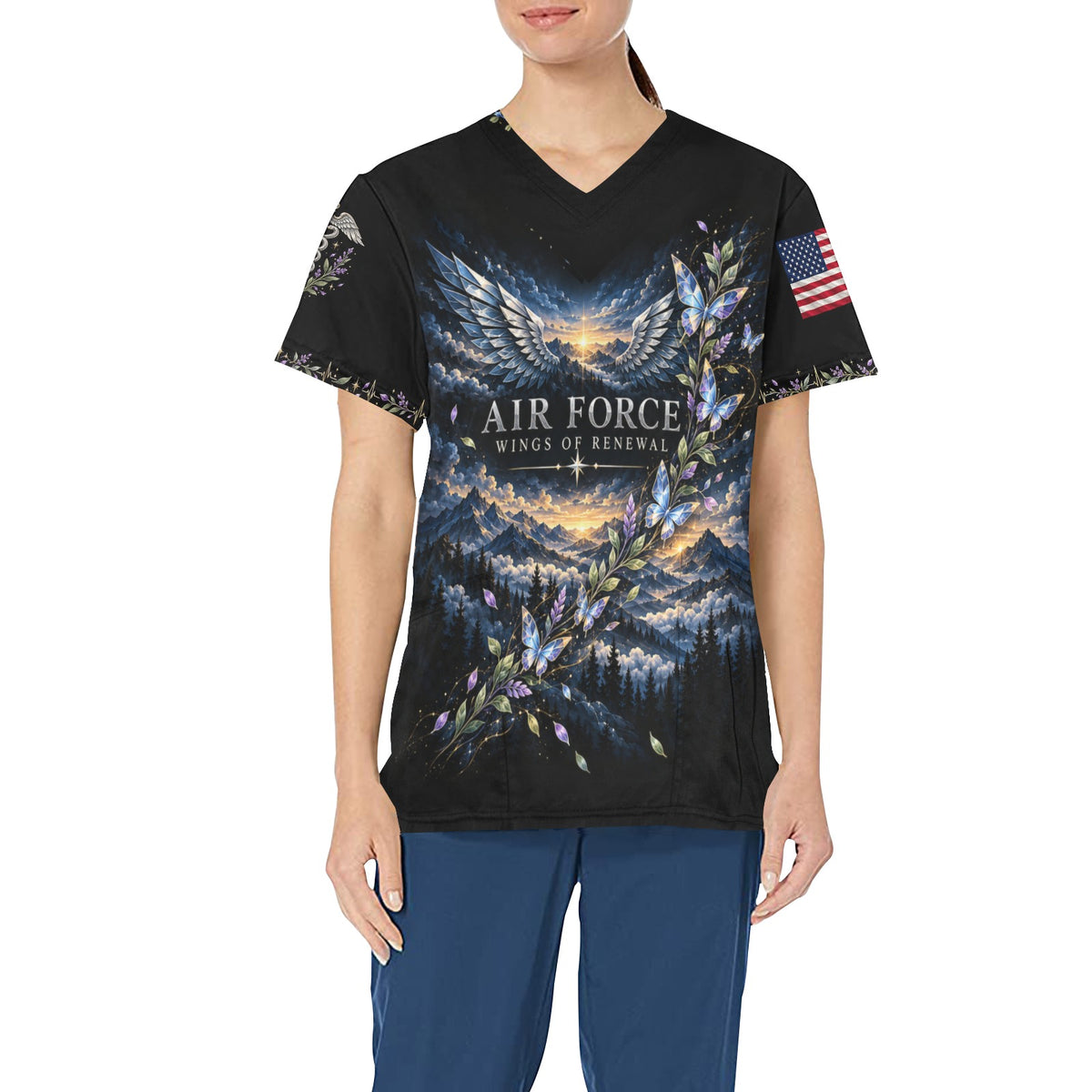 Wings of Renewal — Air Force Easter All-Over Print Scrub Top