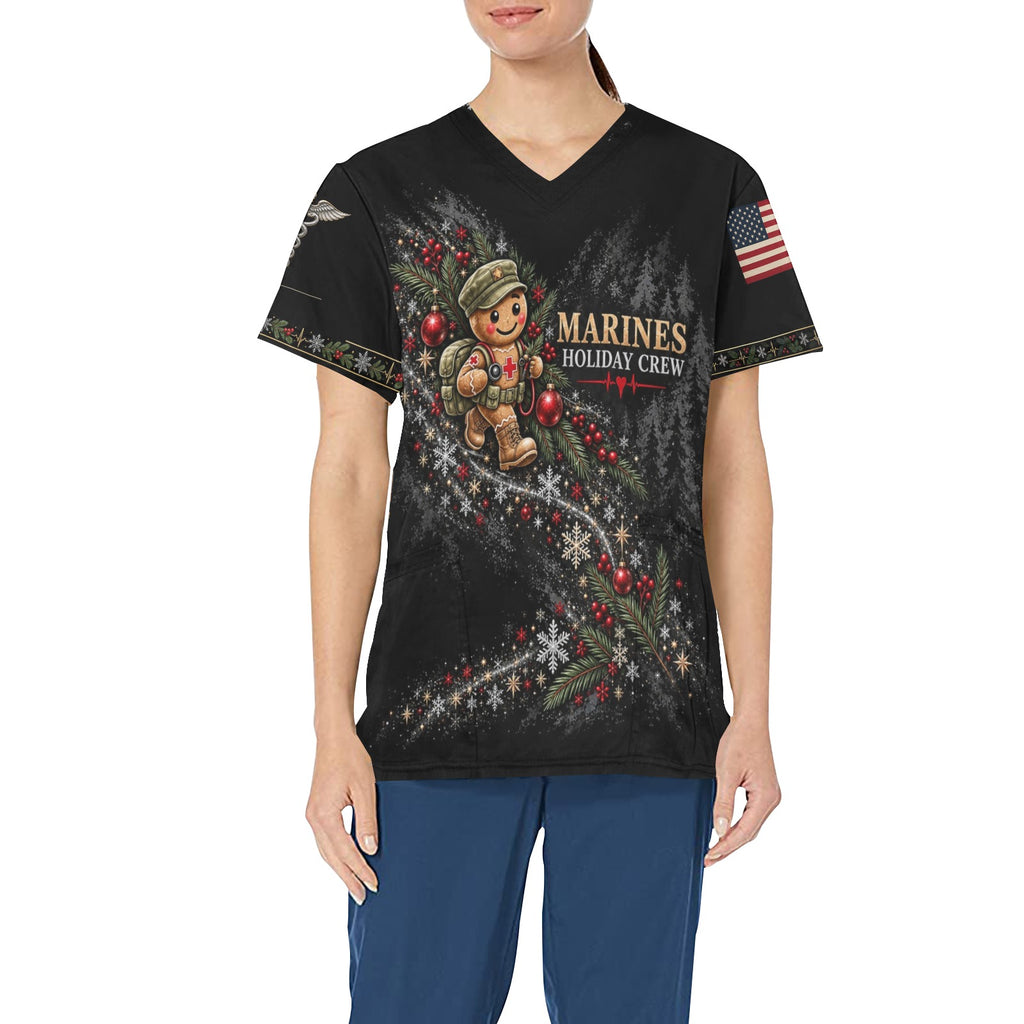 Holiday Crew — Marine Corps Christmas All-Over Print Scrub Top