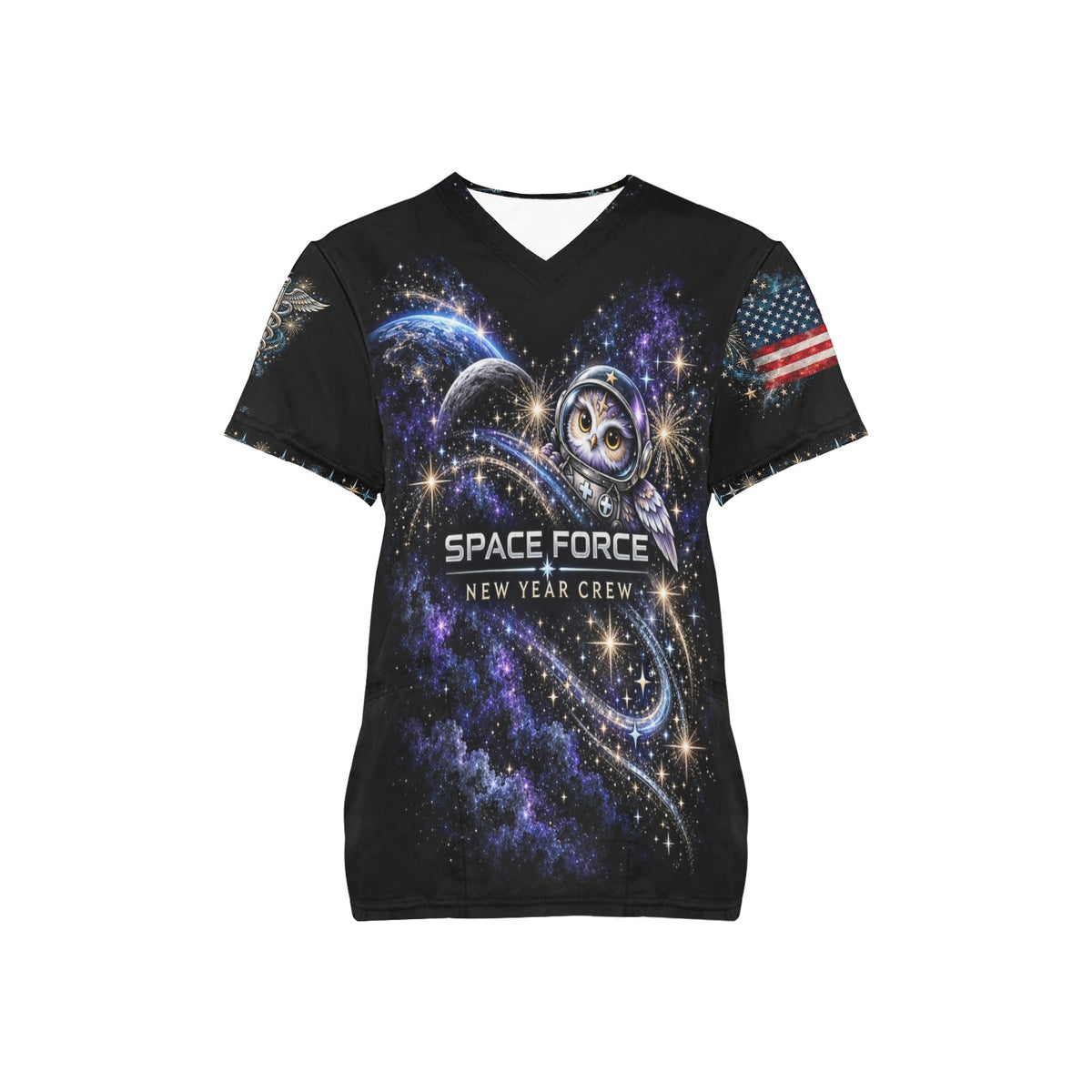 New Year Crew — Space Force New Year's All-Over Print Scrub Top