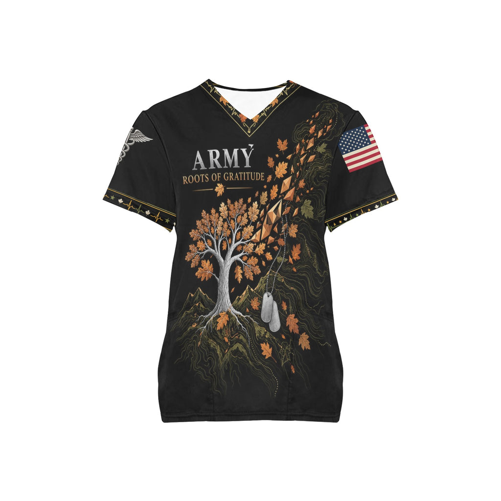Roots of Gratitude — Army Thanksgiving All-Over Print Scrub Top