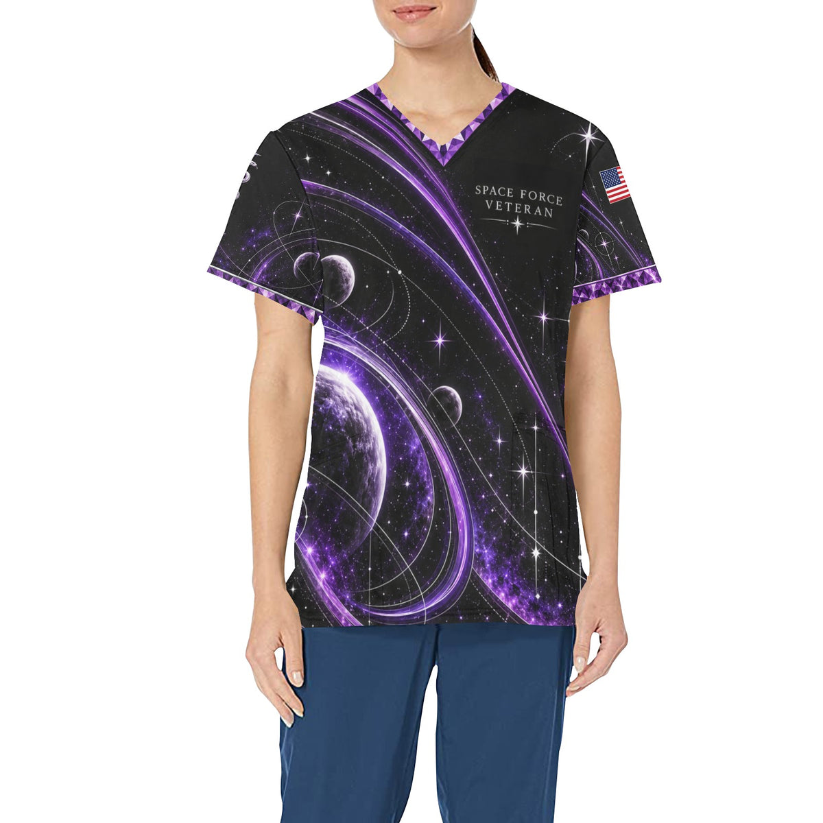 Amethyst Orbit — Space Force Veteran All-Over Print Scrub Top