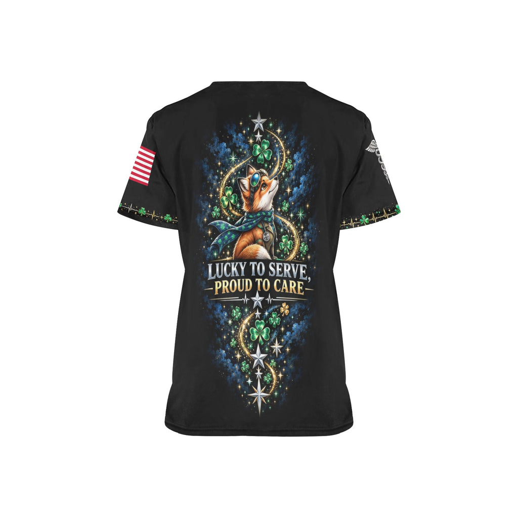 Lucky Duty Crew — Air Force St. Patrick's Day All-Over Print Scrub Top